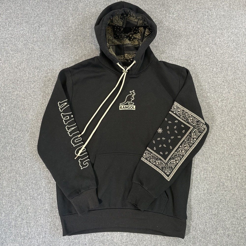 Kangol Bandana Print Pullover Hoodie Black XL Streetwear Graphic Hoodie